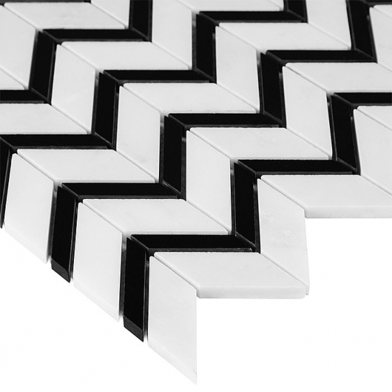 Mozaika Dunin Black&White Pure White Chevron Mix 31x30.5 cm