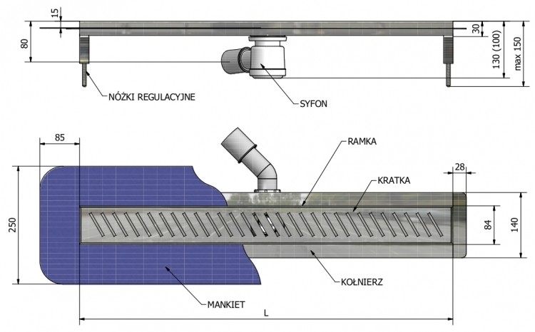 WIPER  Odpływ liniowy Premium Pure 90 cm