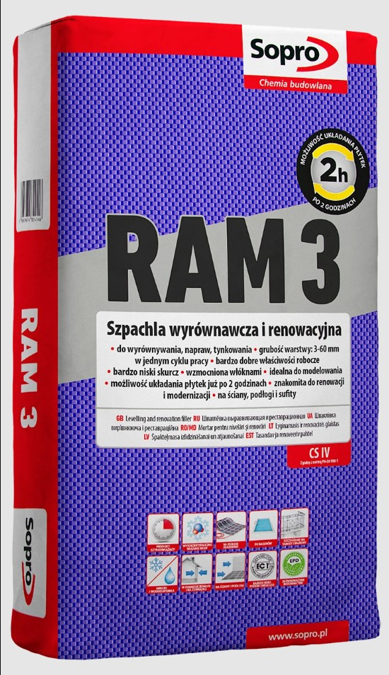 SOPRO 454 RAM 3 25kg Szpachla wyrównawcza i renowacyjna 3-60mm sch.2h